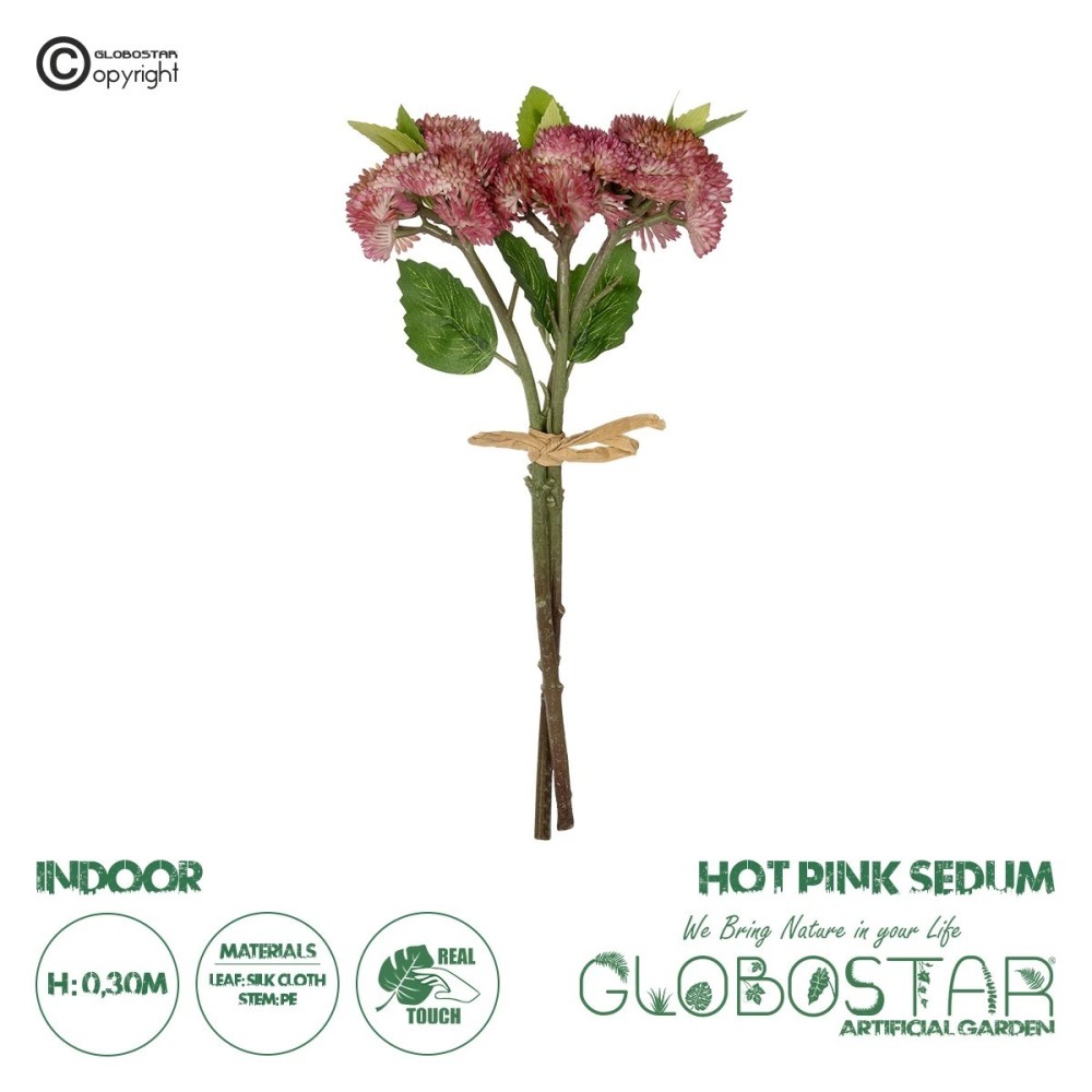 GloboStar® Artificial Garden HOT PINK SEDUM BOUQUET 21347 Τεχνητό Διακοσμητικό Μπουκέτο Ροζ Σέδο Y30cm